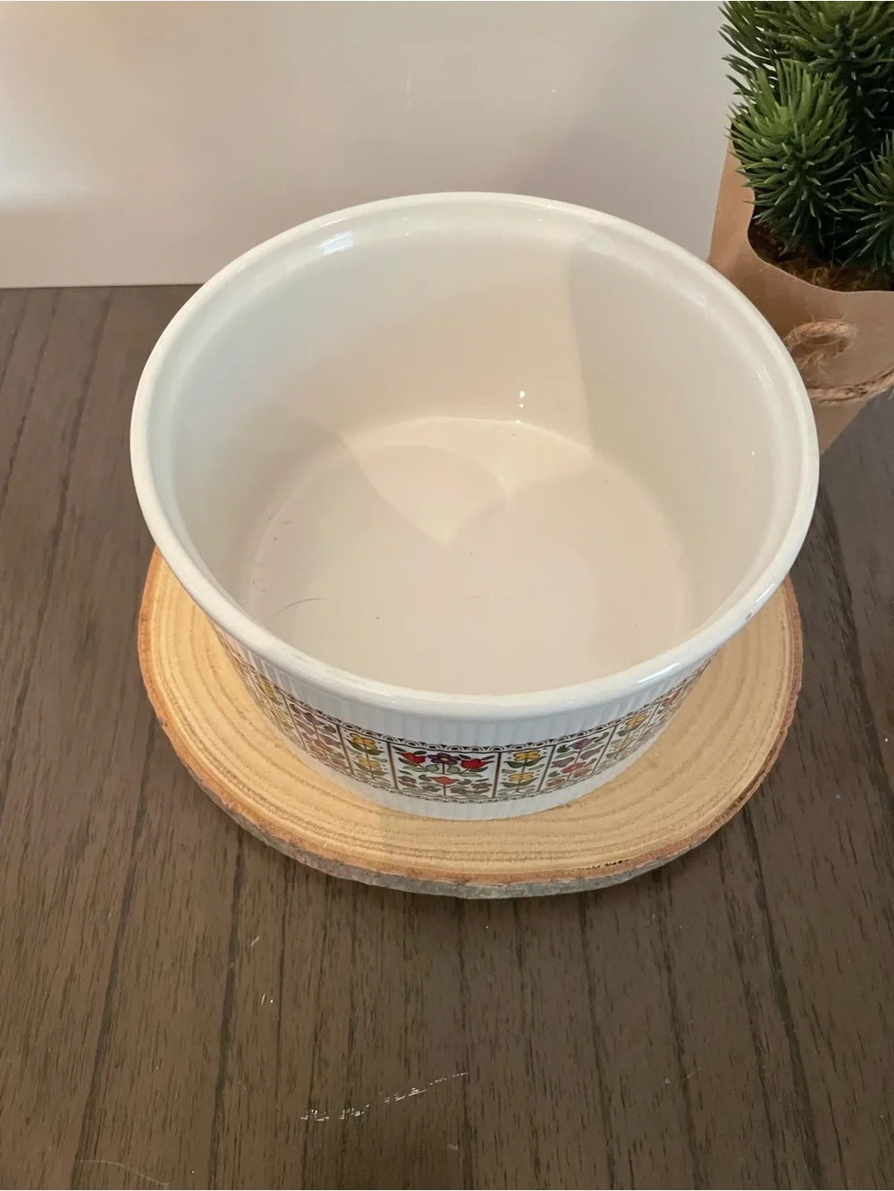 Vintage Cream Ceramic Planter with Multicolor Floral Band